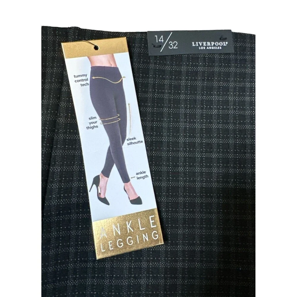 Liverpool LA Carolyn Classic Ankle Leggings‎ Size 14/32 Black Plaid Pattern NWT